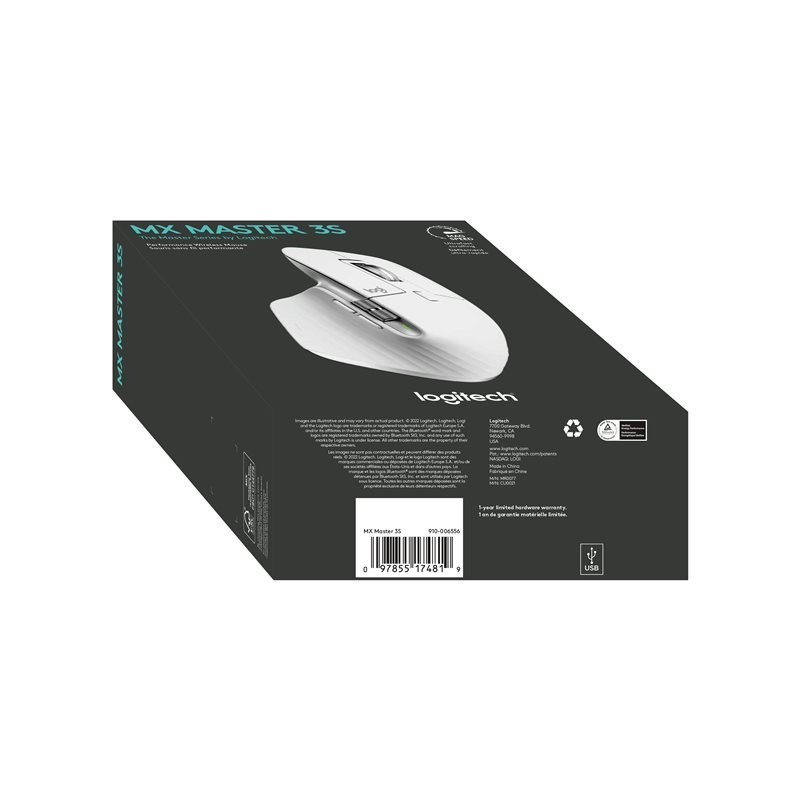 LOGITECH Master Series MX Master 3S Mouse ergonomic optical 7 buttons wireless Bluetooth 2.4 GHz Bolt USB receiver