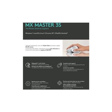 LOGITECH Master Series MX Master 3S Mouse ergonomic optical 7 buttons wireless Bluetooth 2.4 GHz Bolt USB receiver