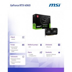 Karta graficzna GeForce RTX 4060 Ventus 2X Black OC 8GB GDDR6 128bit Karta graficzna GeForce RTX 4060 Ventus 2X Black OC 8GB GDDR6 128bit