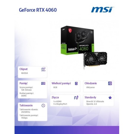 Karta graficzna GeForce RTX 4060 Ventus 2X Black OC 8GB GDDR6 128bit Karta graficzna GeForce RTX 4060 Ventus 2X Black OC 8GB GDDR6 128bit