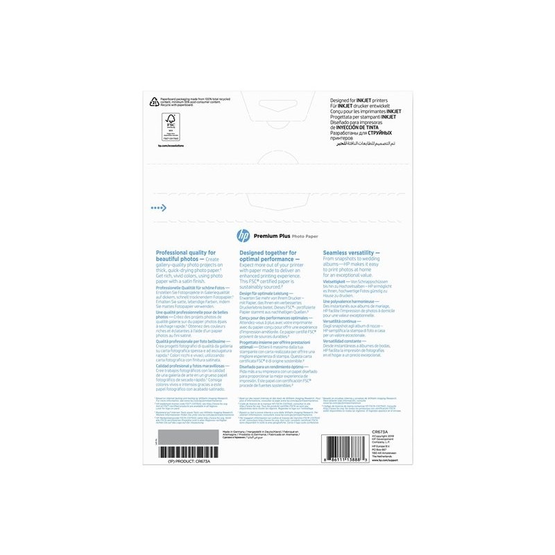 HP Premium Plus Semi-gloss Photo Paper white 300g/m2 A4 20 sheets 1-pack