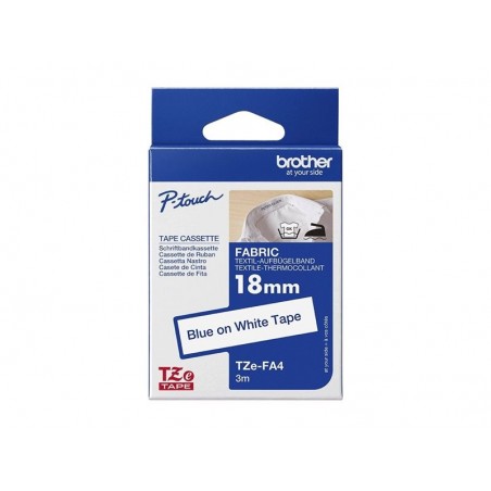 BROTHER Tape TZeFA4B 18mm Blue on White background Thermo sticky 3M