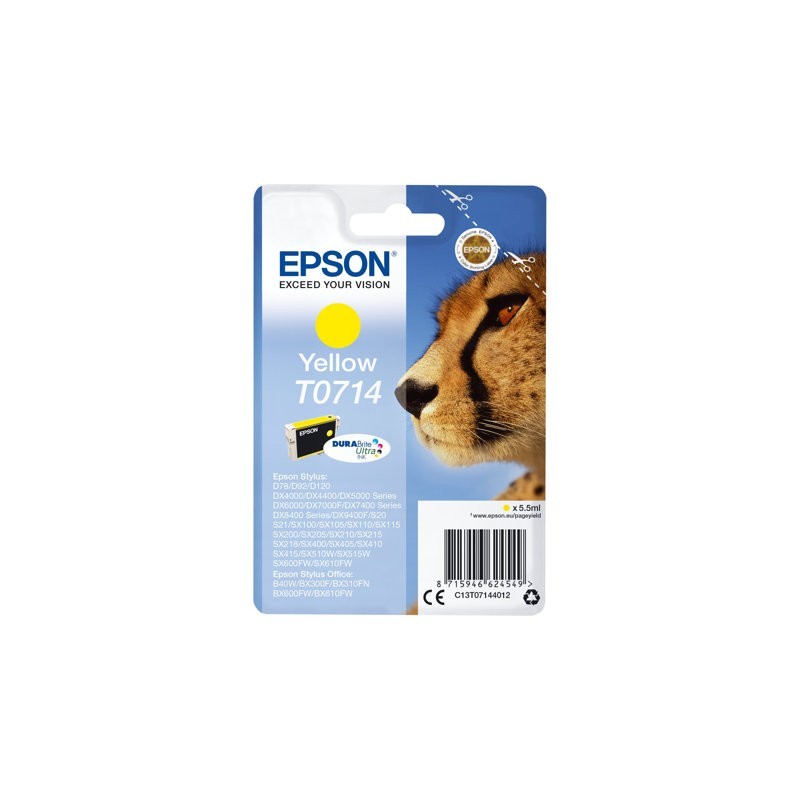EPSON C13T07144012 Tusz Epson T0714 yellow DURABrite Stylus D78/92/120/DX4000/4050/4400/4450/5000 EPSON C13T07144012 Tusz Epson T0714 yellow DURABrite Stylus D78/92/120/DX4000/4050/4400/4450/5000