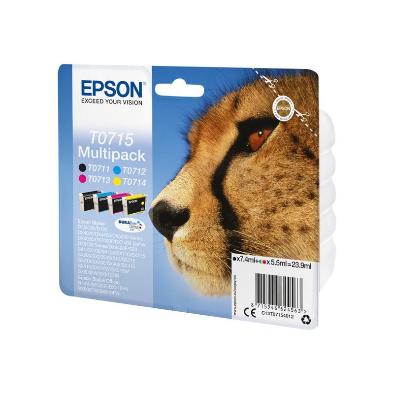 EPSON C13T07154012 Zestaw Epson T0715 CMYK MultiPack DURABrite Stylus D78/92/120/120 Network E...