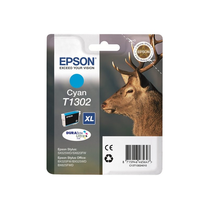 EPSON C13T13024012 Tusz Epson T1302 cyan Stylus SX525WD/BX305F/BX320FW/BX625FWD