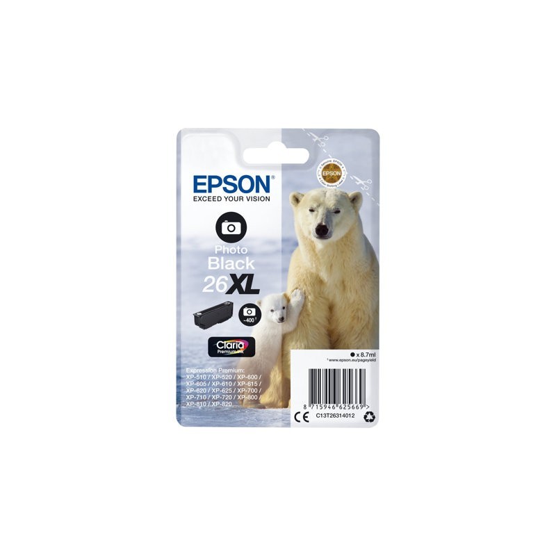 EPSON C13T26314012 Tusz Epson T2631 XL photo black Claria 8,7 ml XP-600/700/800