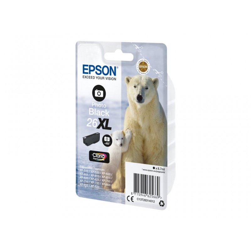 EPSON C13T26314012 Tusz Epson T2631 XL photo black Claria 8,7 ml XP-600/700/800