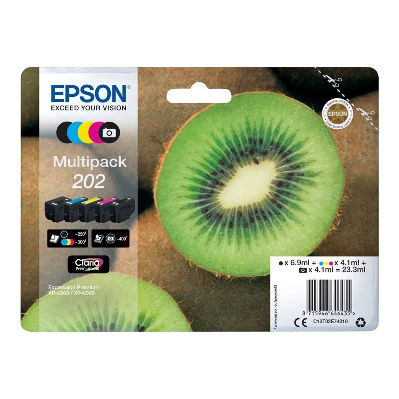 EPSON C13T02E74010 Tusz Epson Kiwi Multipack 202 CMYK+photo black Claria Premium