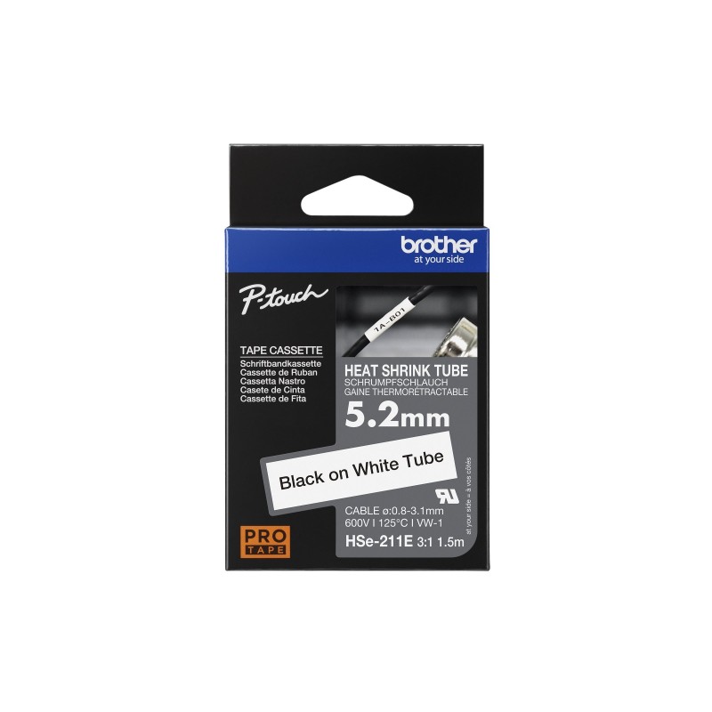 BROTHER Heat Shrink Tube Black on White 5.2mm