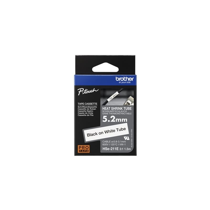 BROTHER Heat Shrink Tube Black on White 5.2mm