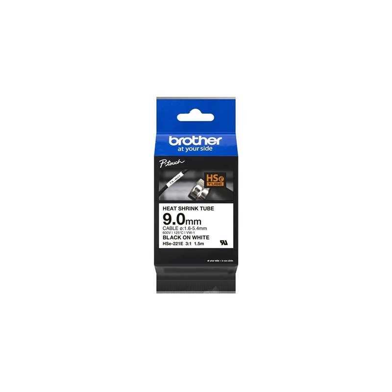 BROTHER Heat Shrink Tube Black on White 9.0mm