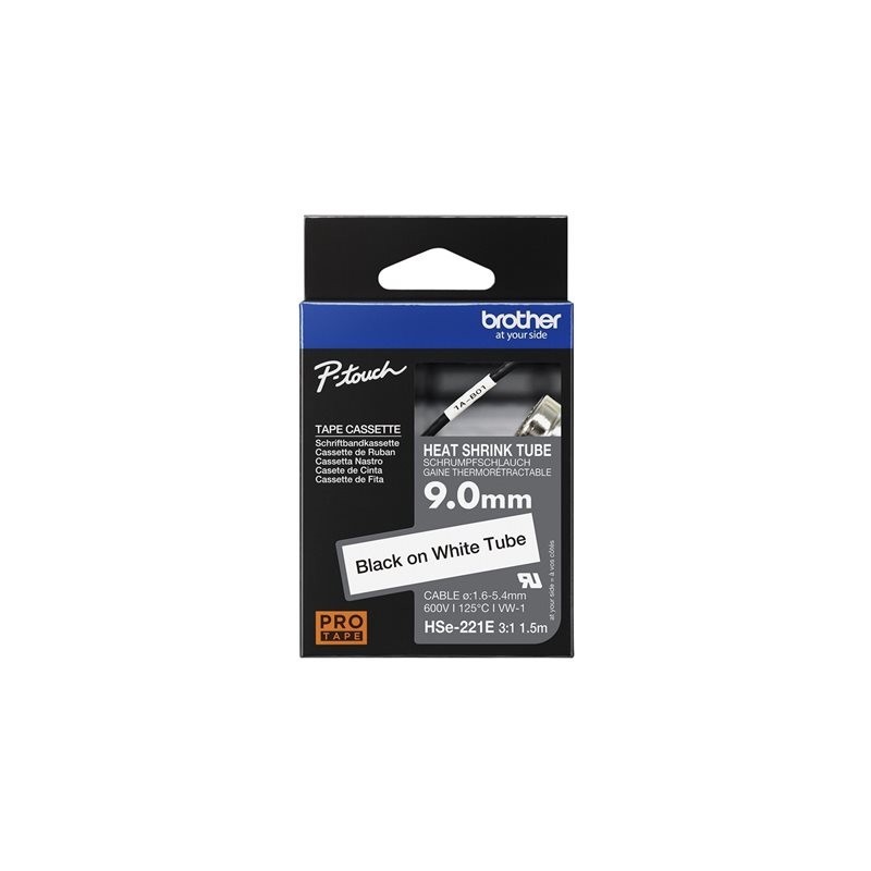BROTHER Heat Shrink Tube Black on White 9.0mm