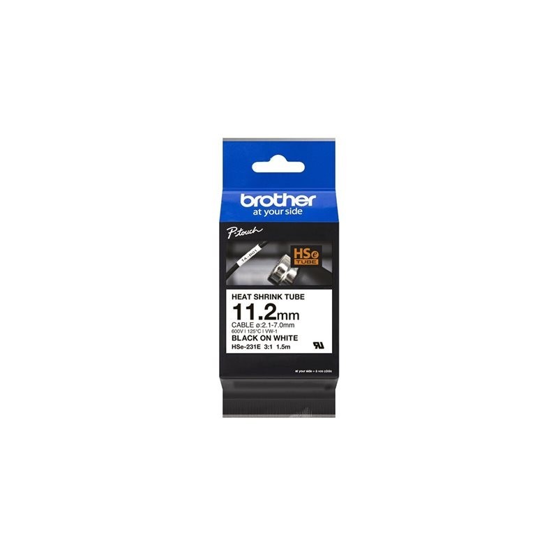 BROTHER Heat Shrink Tube Black on White 11.2mm