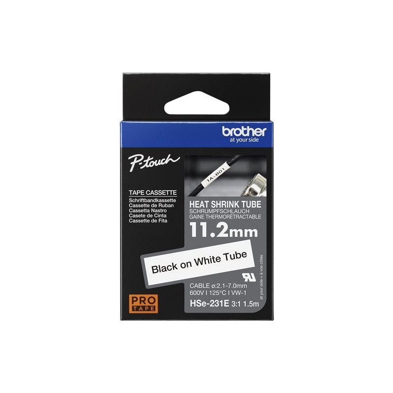 BROTHER Heat Shrink Tube Black on White 11.2mm