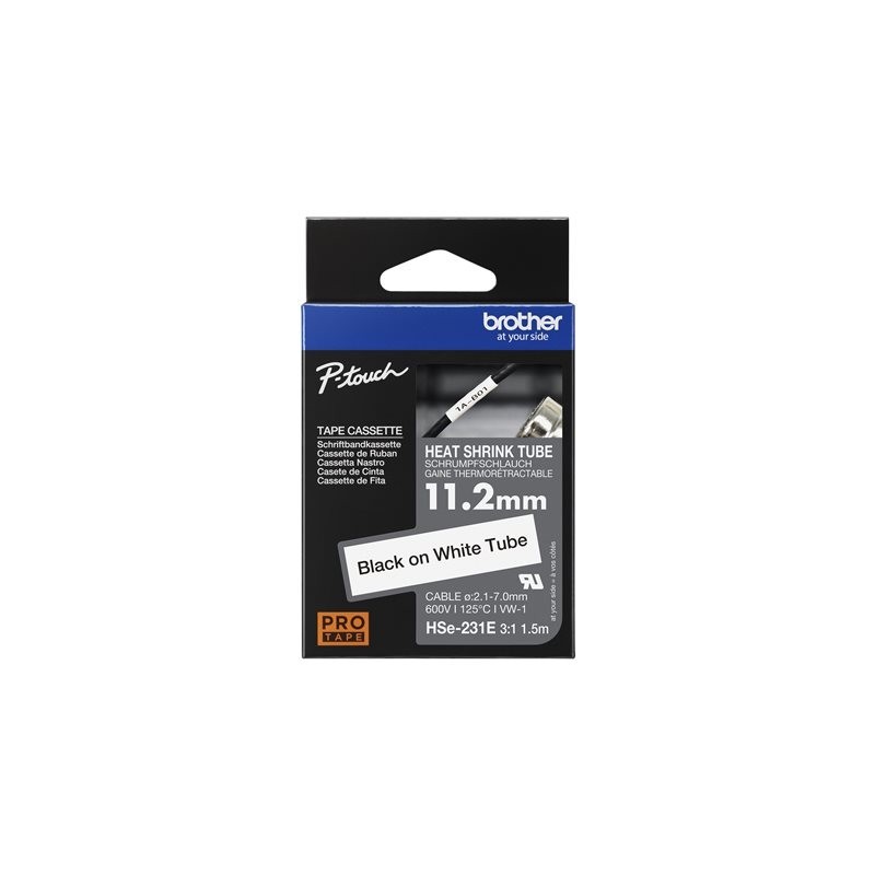 BROTHER Heat Shrink Tube Black on White 11.2mm