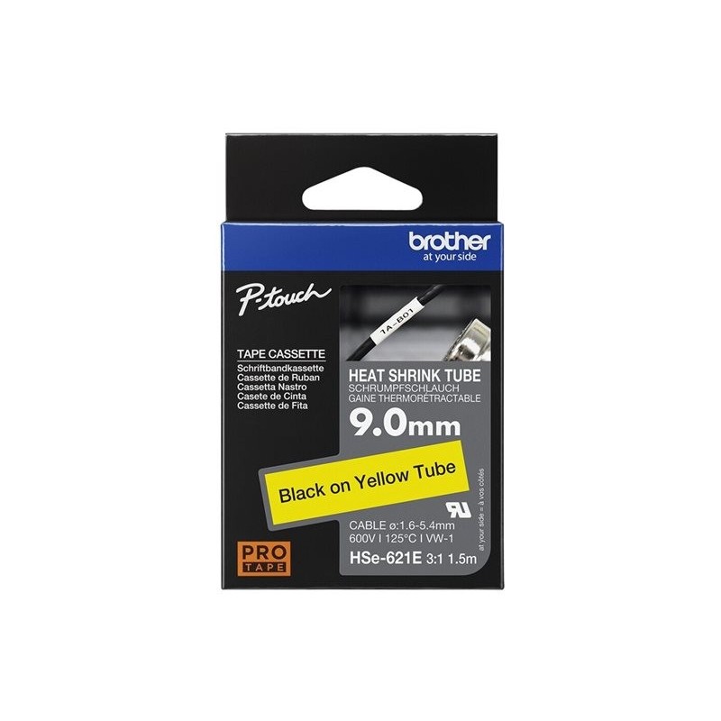 BROTHER Heat Shrink Tube Black on Yellow 9.0mm