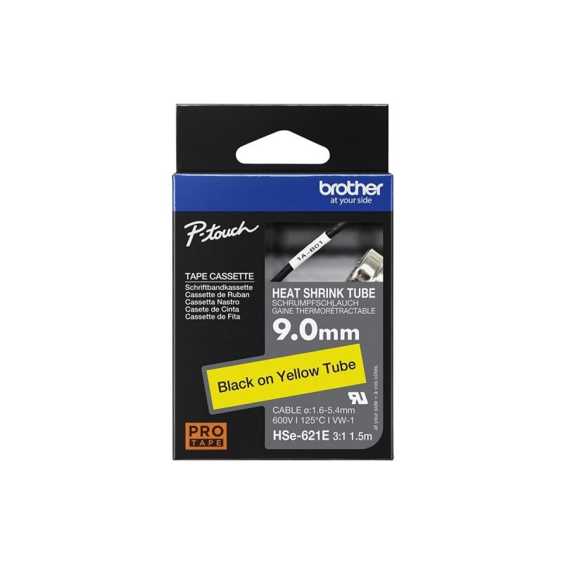 BROTHER Heat Shrink Tube Black on Yellow 9.0mm