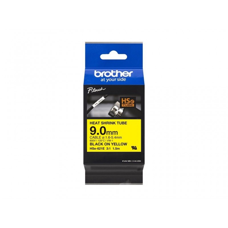BROTHER Heat Shrink Tube Black on Yellow 9.0mm