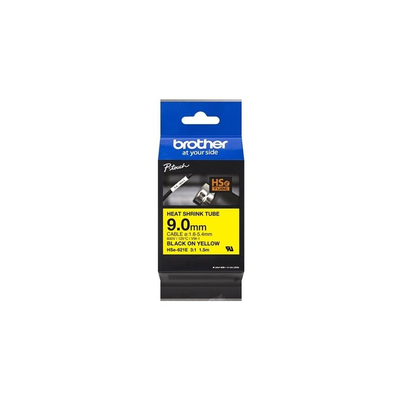 BROTHER Heat Shrink Tube Black on Yellow 9.0mm