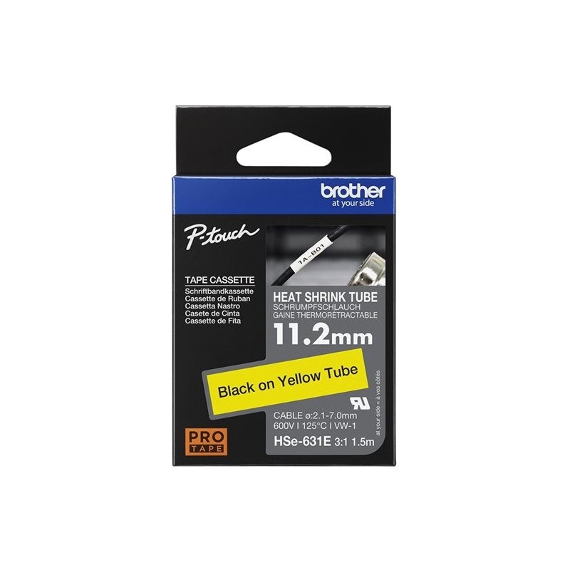 BROTHER Heat Shrink Tube Black on Yellow 11.2mm