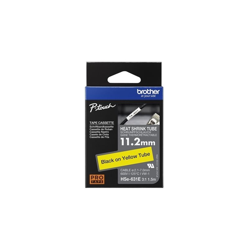 BROTHER Heat Shrink Tube Black on Yellow 11.2mm