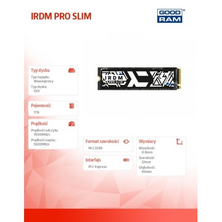 Dysk SSD IRDM PRO SLIM 1TB M.2 4x4 NVMe 2280 7000/5500 Dysk SSD IRDM PRO SLIM 1TB M.2 4x4 NVMe 2280 7000/5500