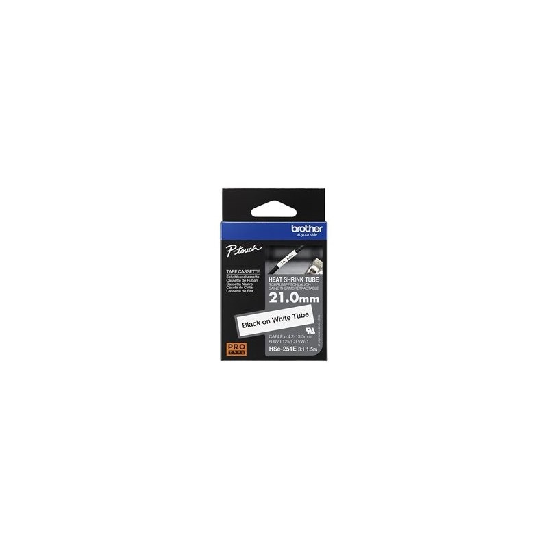 BROTHER HSE251E Black on white heat shrink tape 21mm