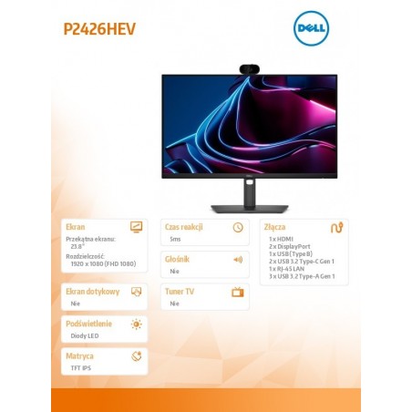 Monitor P2426HEV 23.8 cala IPS FHD(1920x1080)/16:9/HDMI/2xDP/2xUSB-C/RJ45/4xUSB/Camera/3Y