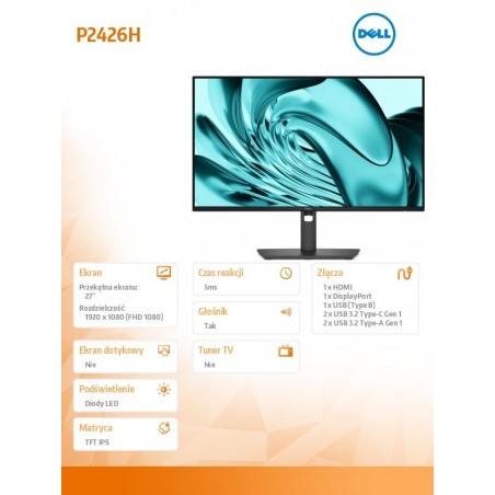 Monitor P2426H 23.8 cala IPS FHD (1920x1080)/16:9/HDMI/DP/3xUSB/2xUSB-C/3Y
