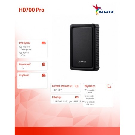 Dysk twardy Durable HD700 Pro 1TB USB3.2 czarny