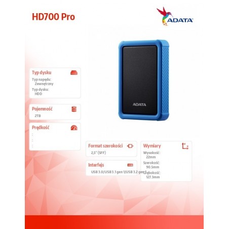 Dysk twardy Durable HD700 Pro 2TB USB3.2 niebieski Dysk twardy Durable HD700 Pro 2TB USB3.2 niebieski
