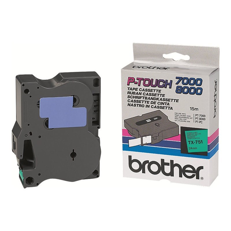BROTHER P-Touch TX-751 black on green 24mm