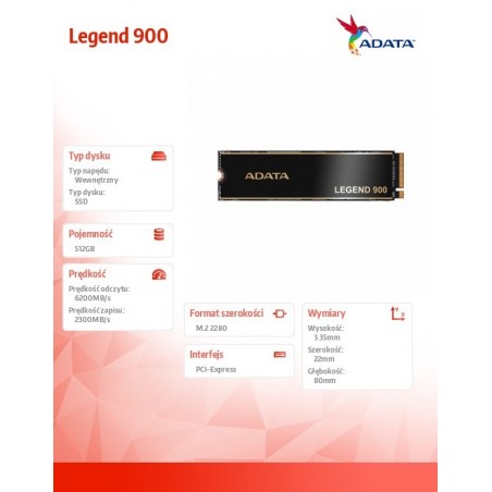Dysk SSD Legend 900 512GB PCIe 4x4 6.2/2.3 GB/s M2 Dysk SSD Legend 900 512GB PCIe 4x4 6.2/2.3 GB/s M2