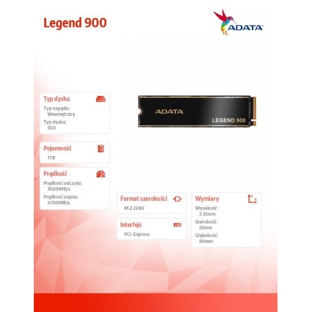 Dysk SSD Legend 900 1TB PCIe 4x4 7/4.7 GB/s M2 Dysk SSD Legend 900 1TB PCIe 4x4 7/4.7 GB/s M2