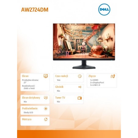 Monitor Alienware AW2724DM 27 cali LED 2560x1440/HDMI/DP/USB/3Y Monitor Alienware AW2724DM 27 cali LED 2560x1440/HDMI/DP/USB/3Y
