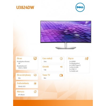 Monitor zakrzywiony 38 cali U3824DW 21:9/3840x1600/3Y PPG Monitor zakrzywiony 38 cali U3824DW 21:9/3840x1600/3Y PPG