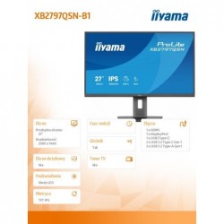 Monitor 27 cali XB2797QSN-B1 IPS/3.7 megapixel QHD, HAS150/ 350cd/1ms/HDMI/Displayport, USBC DOCK 65W, 4USB HUB, RJ45