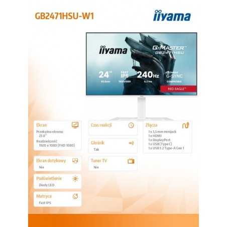 Monitor 23.8 cala GB2471HSU-W1 IPS,FHD,240Hz,2xHDMI,DP,1xUSB 3.2,     1xUSB C, Adaptive G-SYNC - 1920 x 1080 @48-240Hz  DisplayP