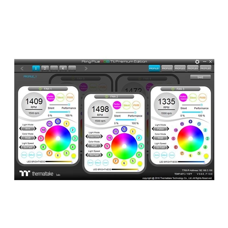 Riing 12 RGB Plus TT Premium Edition 5 Pack (5x120mm, 500-1500 RPM) 