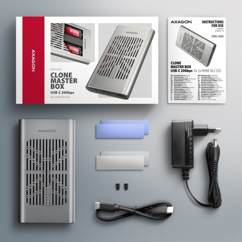 EEM2-20GD Obudowa zewnętrzna aluminiowa USB-C 3.2 Gen2x2, Dual NVMe M.2 SSD 20gbps, Clone Master