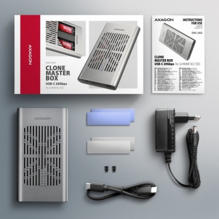 EEM2-20GD Obudowa zewnętrzna aluminiowa USB-C 3.2 Gen2x2, Dual NVMe M.2 SSD 20gbps, Clone Master