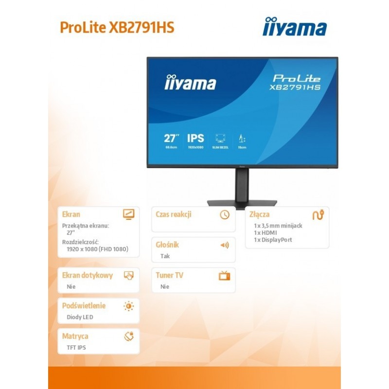 Monitor 27 cali XB2791HS-B1 FHD,IPS.HDMI.DP.2x2W,350cd,1500:1,        120Hz,HAS 150 (PIVOT)