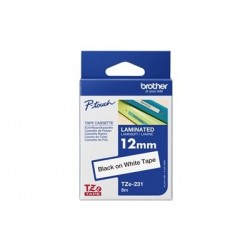 BROTHER TZE231 Brother TZE231 Banda laminata 12mm BLACK ON WHITE
