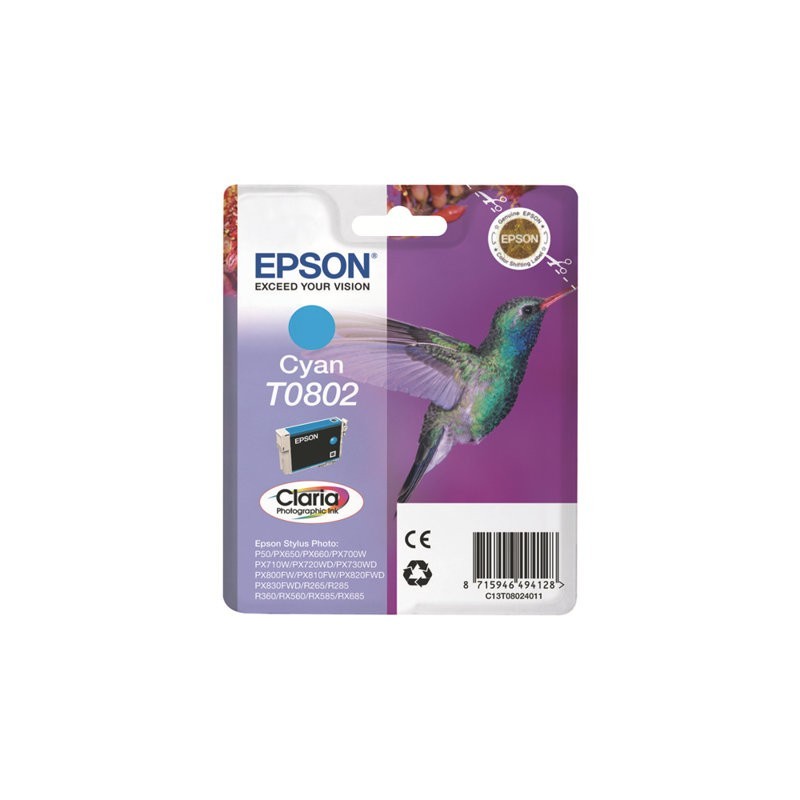 EPSON C13T08024011 Tusz Epson T0802 cyan Stylus photo R265/285/360,RX560/585/685