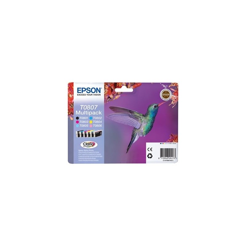 EPSON C13T08074011 Zestaw Epson T0807 C/M/Y/K/LC/LM MultiPack CLARIA Stylus photo R265/285/360...
