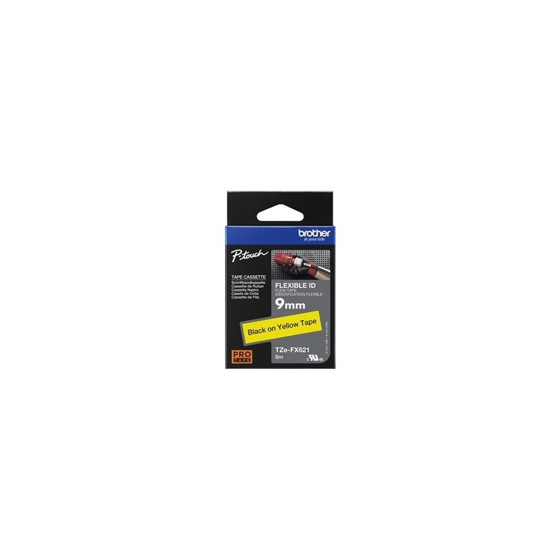 BROTHER TZEFX621 Taśma Brother 9mm BLACK ON YELLOW FLEXIBLE ID