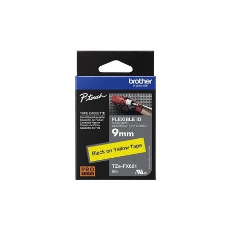 BROTHER TZEFX621 Taśma Brother 9mm BLACK ON YELLOW FLEXIBLE ID