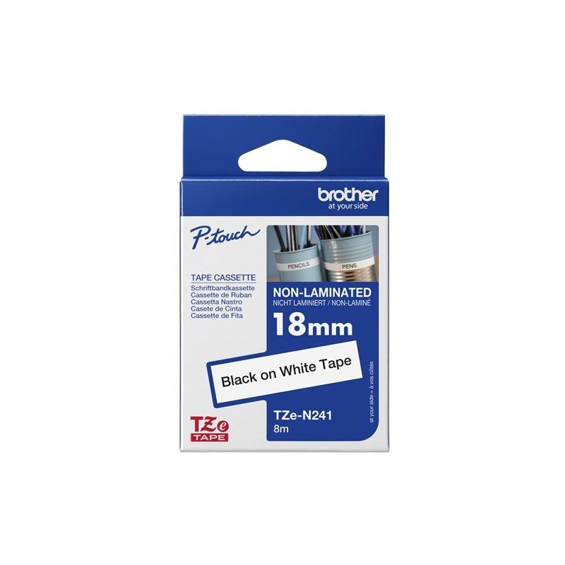 BROTHER TZEN241 Taśma Brother 18mm BLACK ON WHITE NON LAMINATED