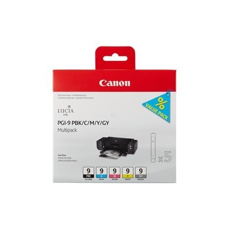 CANON 1LB PGI-9 PBK C M Y GY ink cartridge black and four colour standard capacity combopack blister with alarm