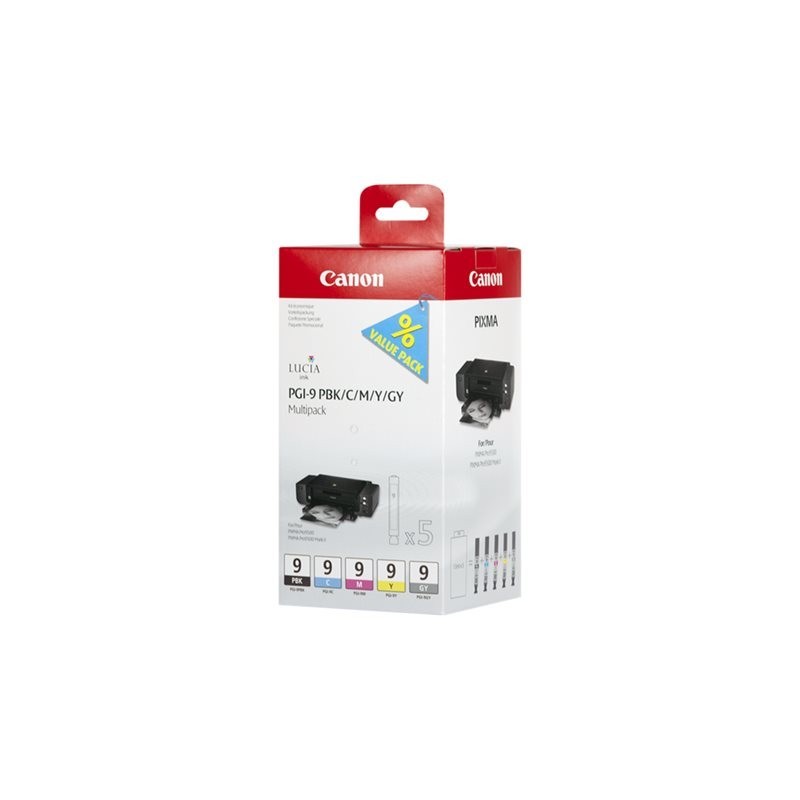 CANON 1LB PGI-9 PBK C M Y GY ink cartridge black and four colour standard capacity combopack blister with alarm